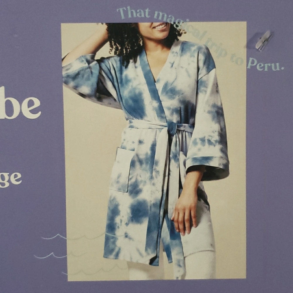NWT WILD SAGE 100% Cotton Blue Tie Dye Robe Size L/XL